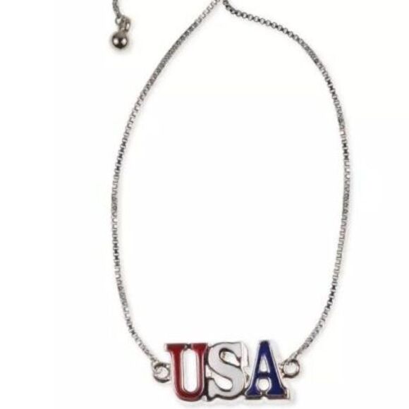 Charter Club Holiday Lane Silver-Tone Pavé Red, White & Blue USA Slider Bracelet - Picture 2 of 4